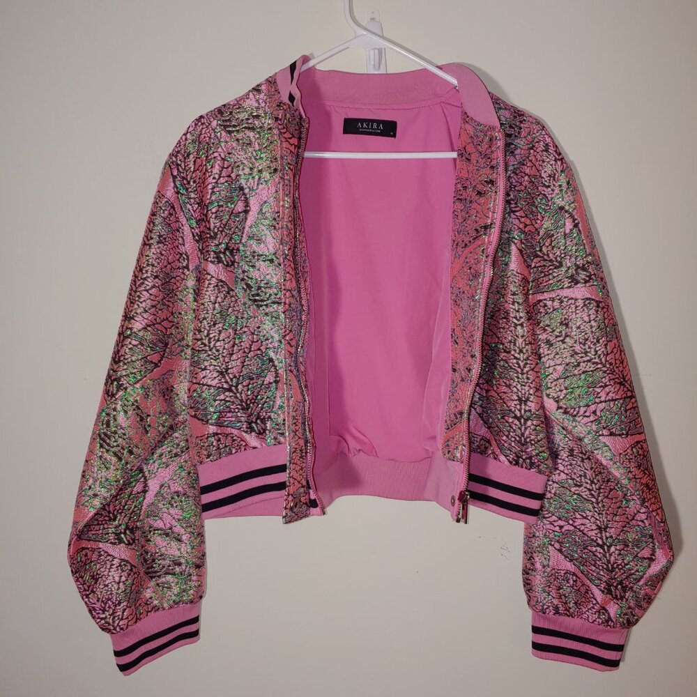 Akira BROCADE TAPESTRY SPRING BOMBER Size XL Pink - Picture 5 of 11